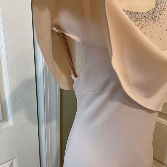 NWT Calvin Klein Full Length Stretch Crepe Beaded Cape Gown Dress Blush Pink 8 - Picture 4 of 8